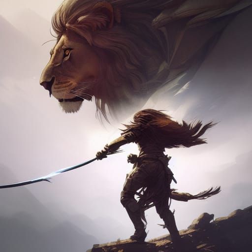 Lion Fighter in Dark Fantasy Style