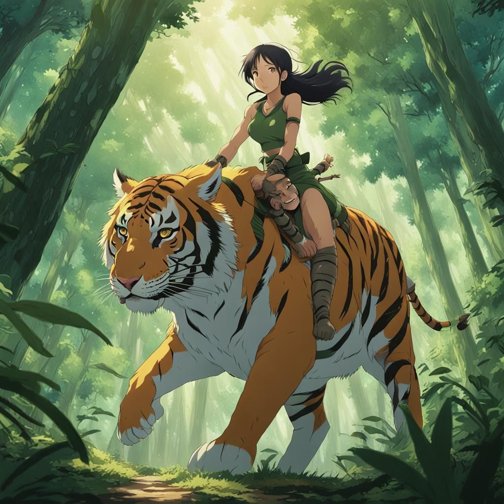 Amazon Warrior on Tiger: Studio Ghibli Anime