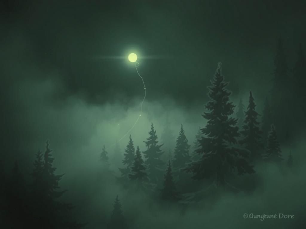 Will-o-Wisp in Misty Evergreen Forest, Dore Style