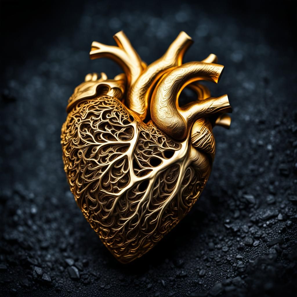 Hyperrealistic Heart of Gold with Dark Side