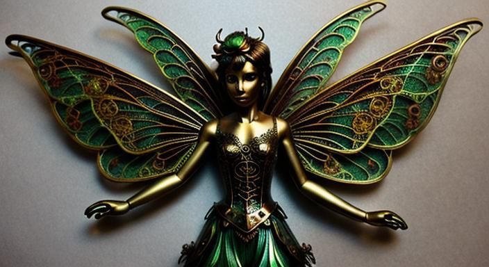 Bronze Metallic Steampunk Fairy with Filigree
