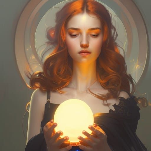 Woman Holding Lightbulbs: Hyperdetailed Digital Art