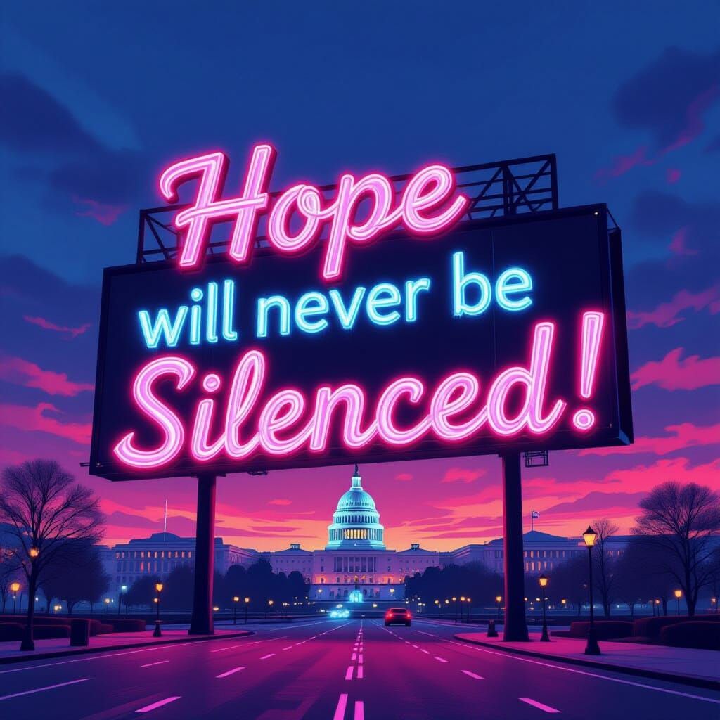 Cyberpunk Washington DC Neon Sign at Dusk