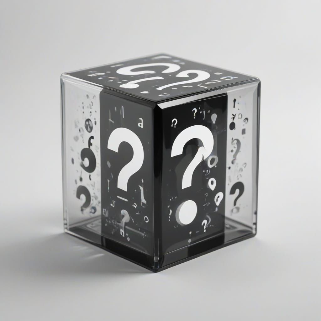 Monochromatic Minimalist Black Box Icon with Subtle Question...