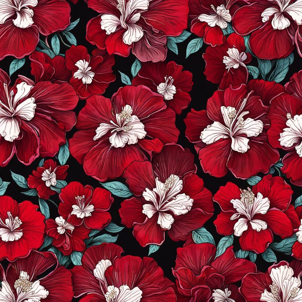 Deep Crimson Ruby Crystal Hibiscus Flowers