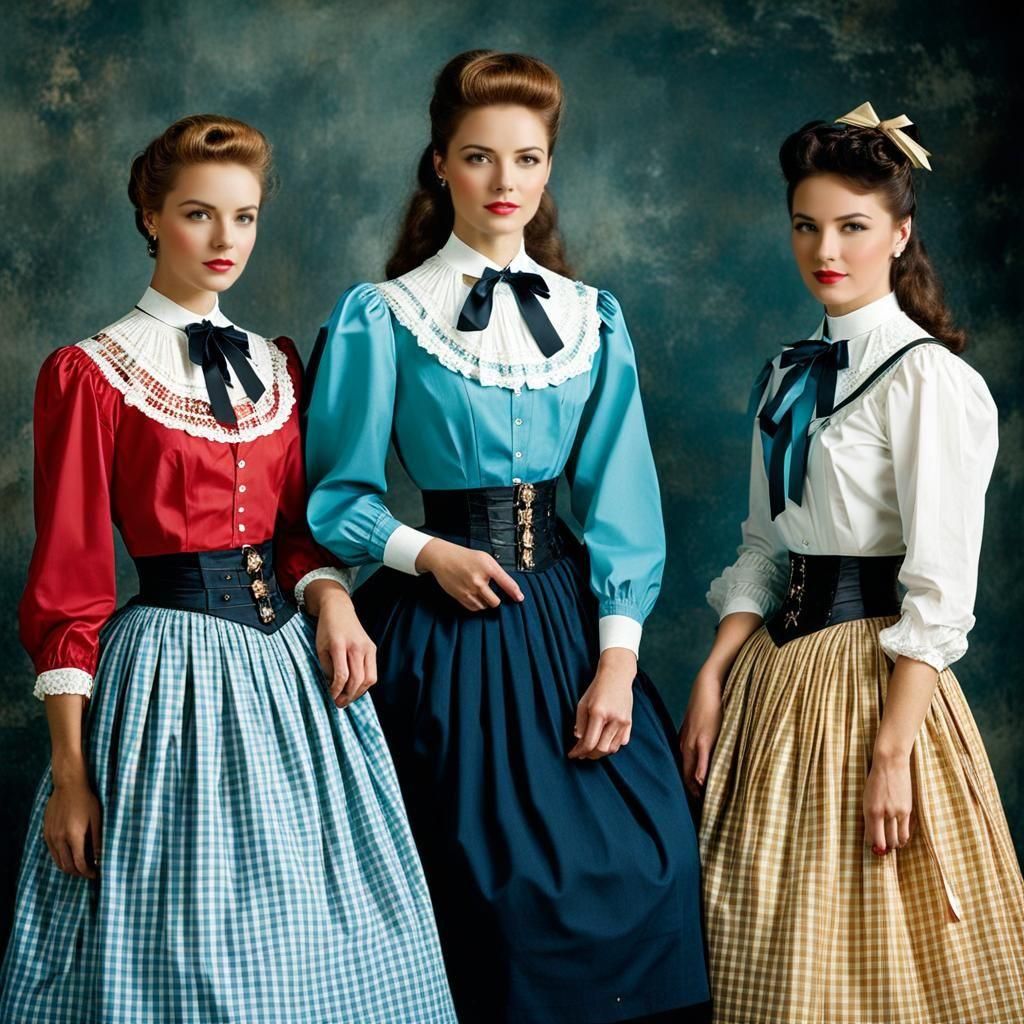 Women in Blouses, Skirts, and Corsets