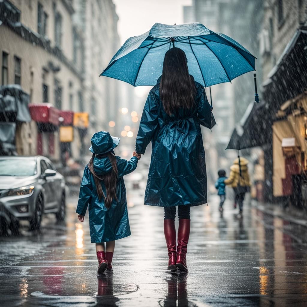 Mother and Daughter Enjoying a Gentle Rainy Day