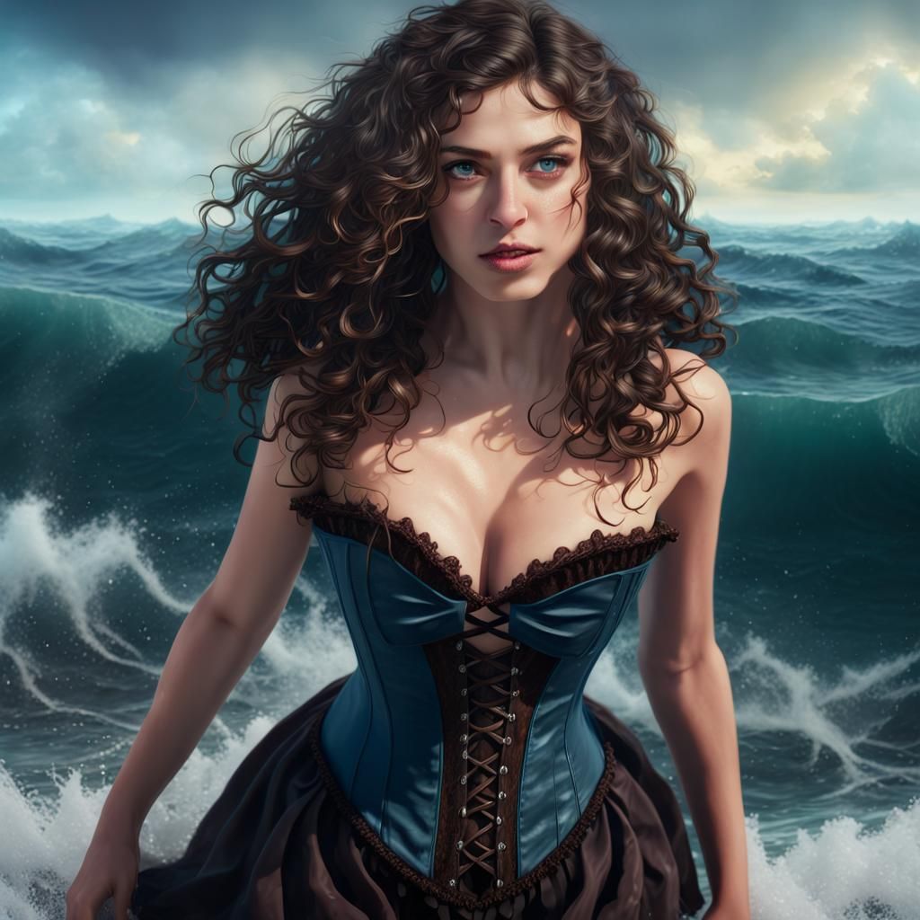 Summer Witch in Ocean Waves: Fantasy Concept Art