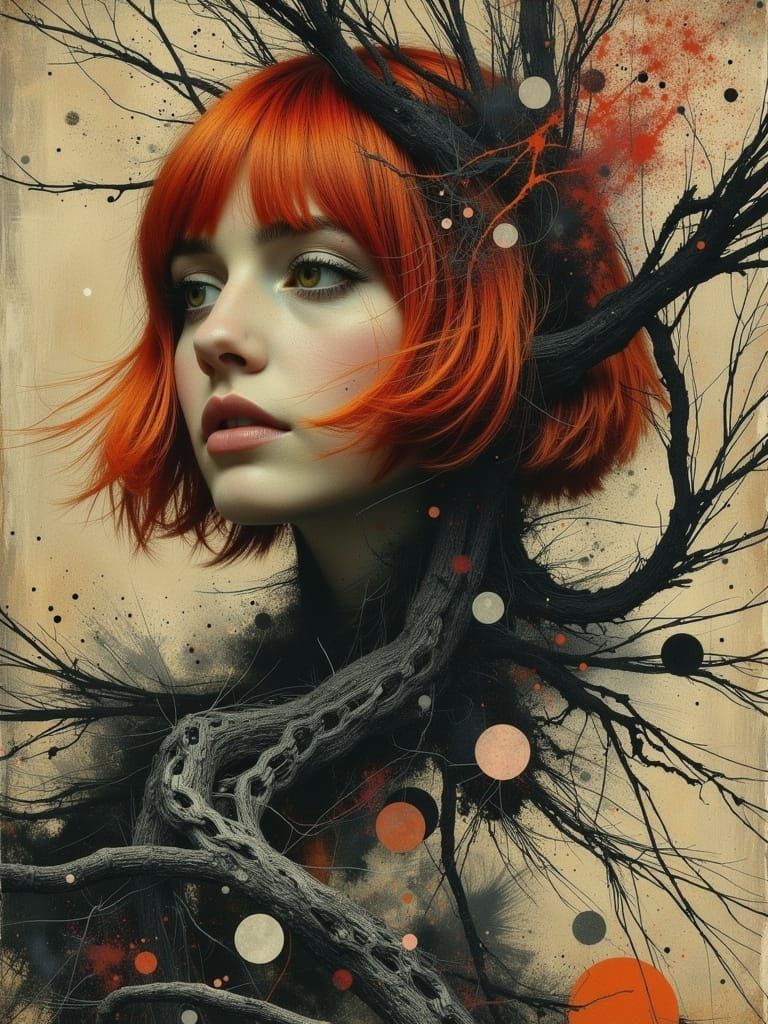 Ethereal Gothic Woman with Abstract Charcoal Shadows