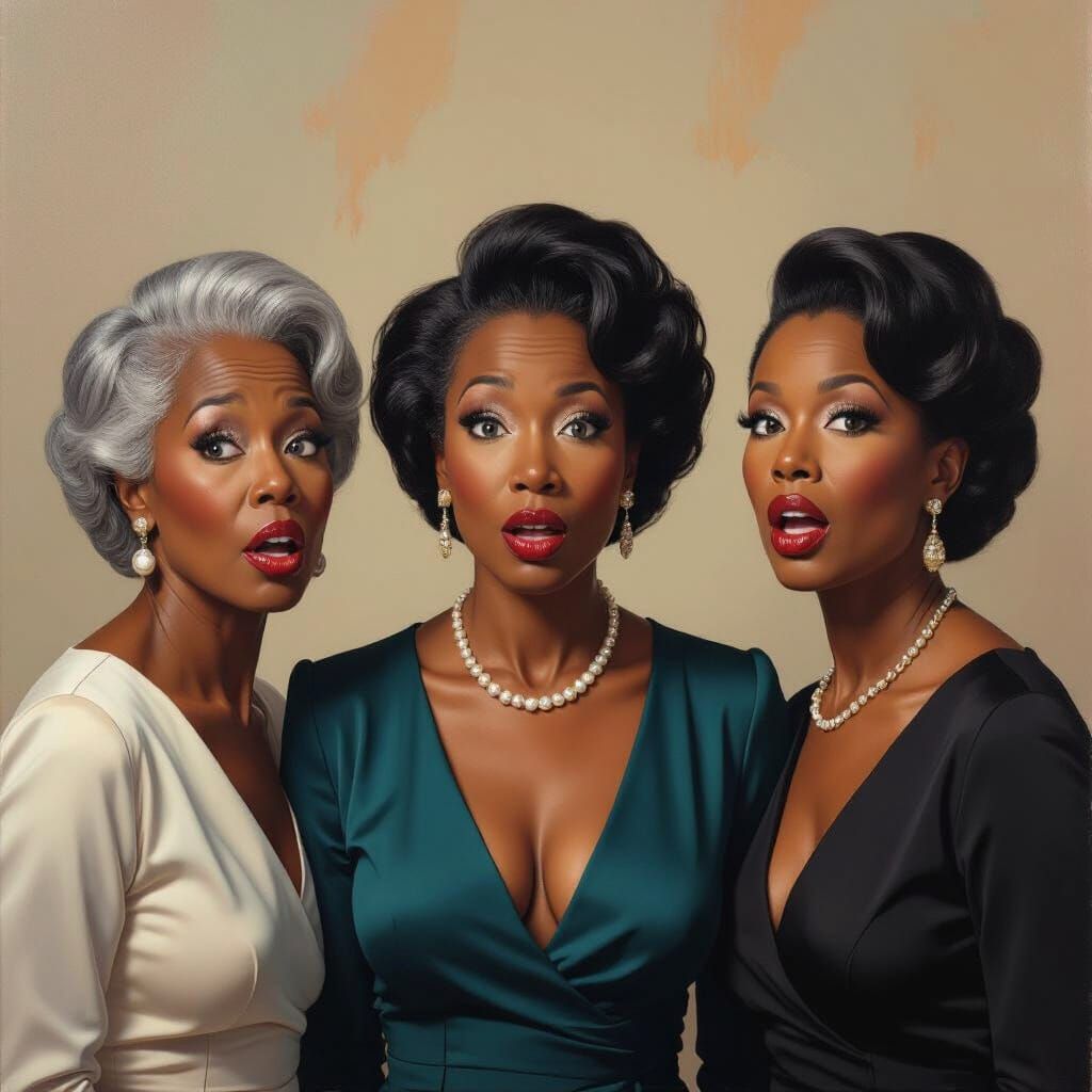 Ebony Women in Elegant Attire: Vivid Painting