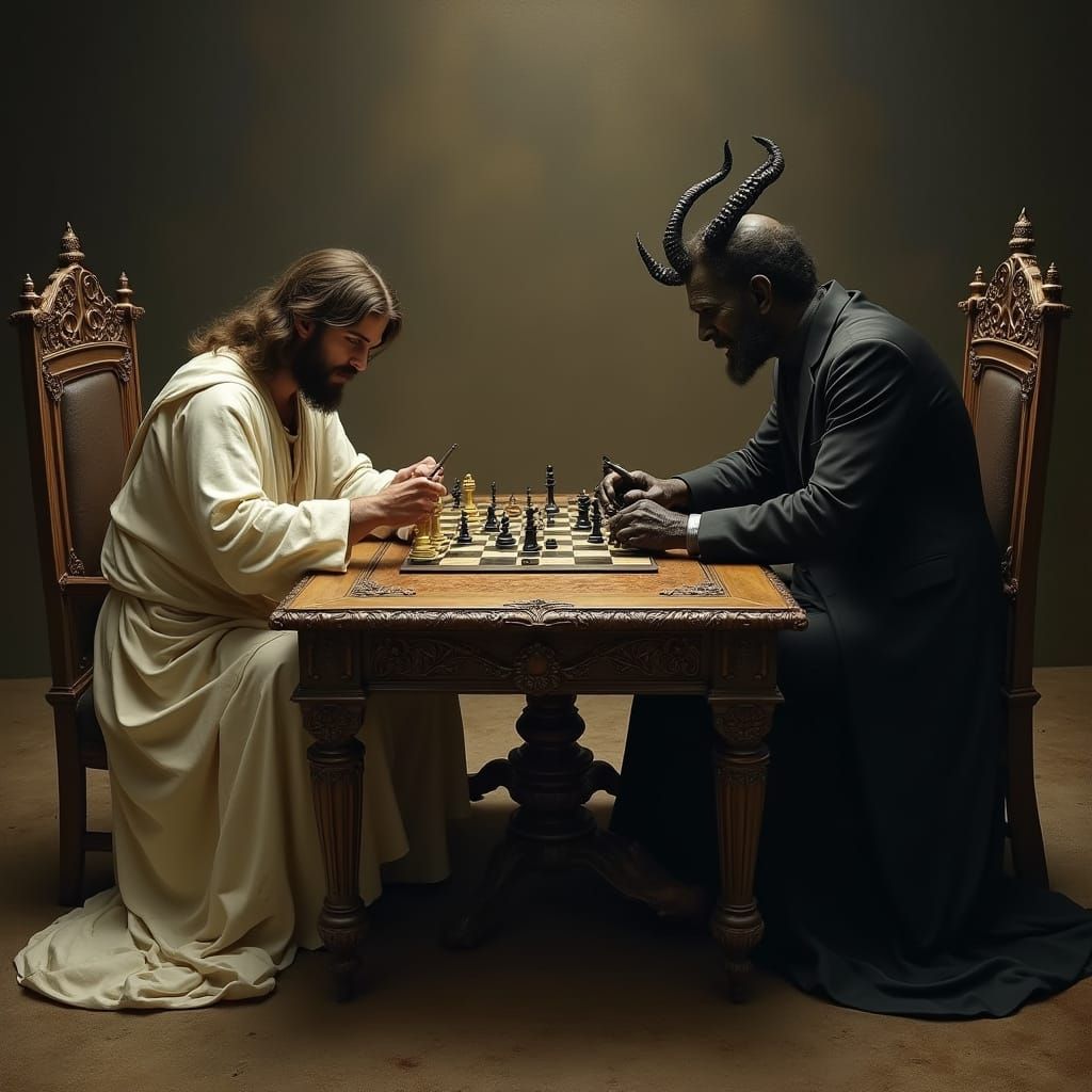 Jesus and Devil Chess Game, Baroque Style