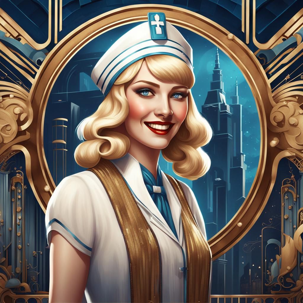 Art Deco Flapper Girl in Nurse Outfit