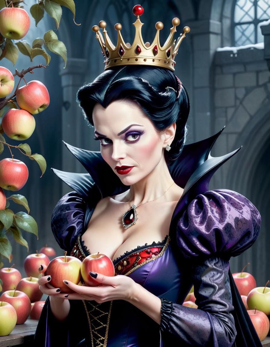 Evil Queen Plucking Apples in Modern Costume