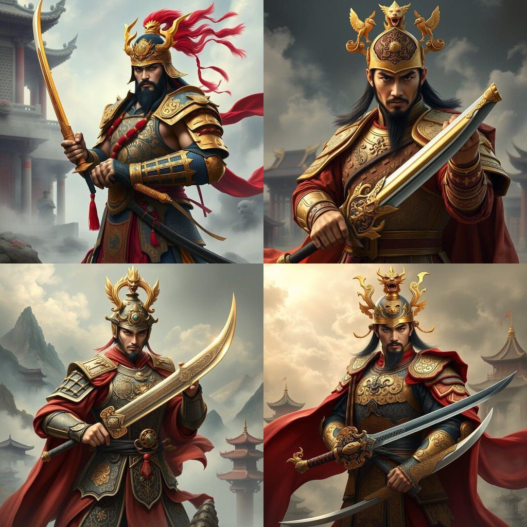 Majestic Dynasty Warrior in Ornate Armor, Golden Accents, an...