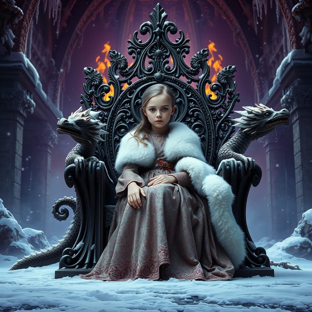 Mysterious Girl Reigns Over Ruined Castle in Haunting Winter...