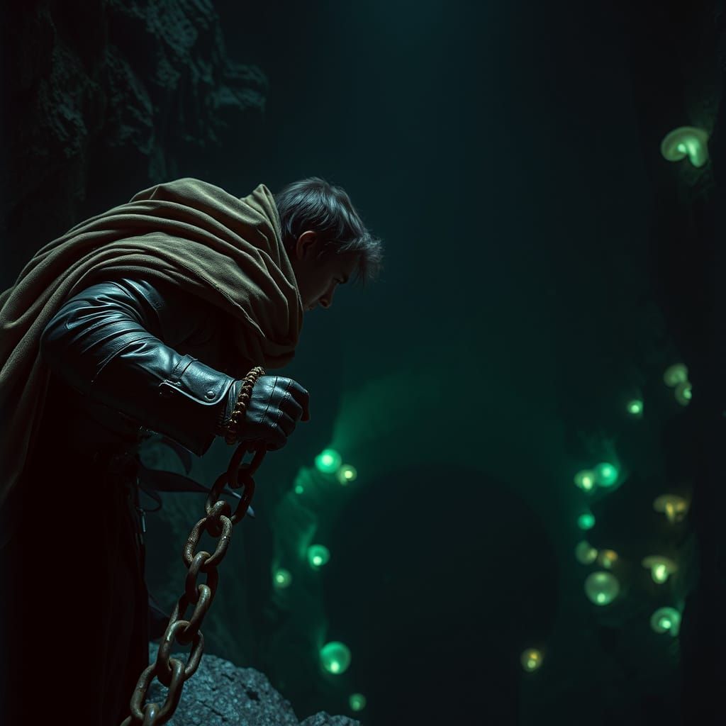 Medieval Fantasy Adventurer at Edge of Bottomless Pit