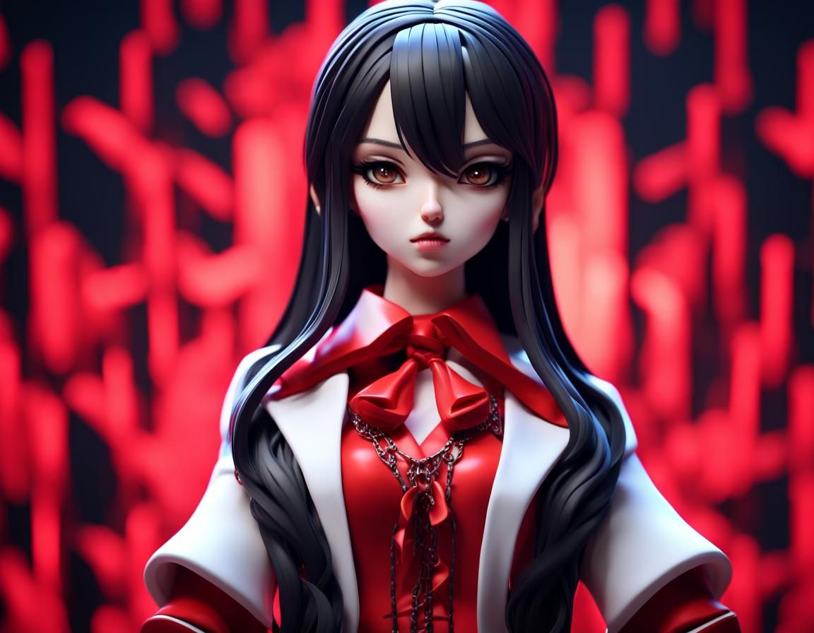 Anime Figurine with Red Outfit, 3D Render