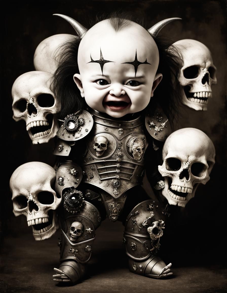 Demonic Cyborg Portrait in Volcanic Landscape