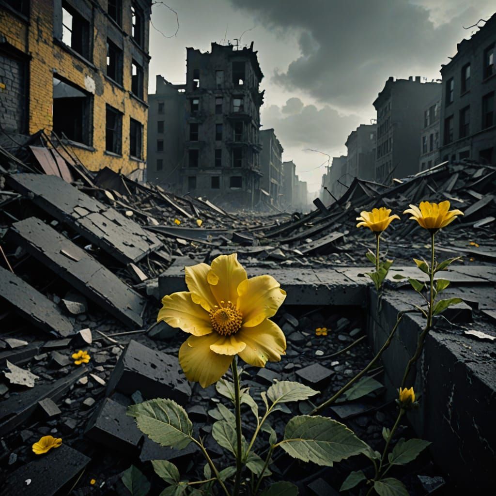 Film Noir Cityscape: Flower in Ruins