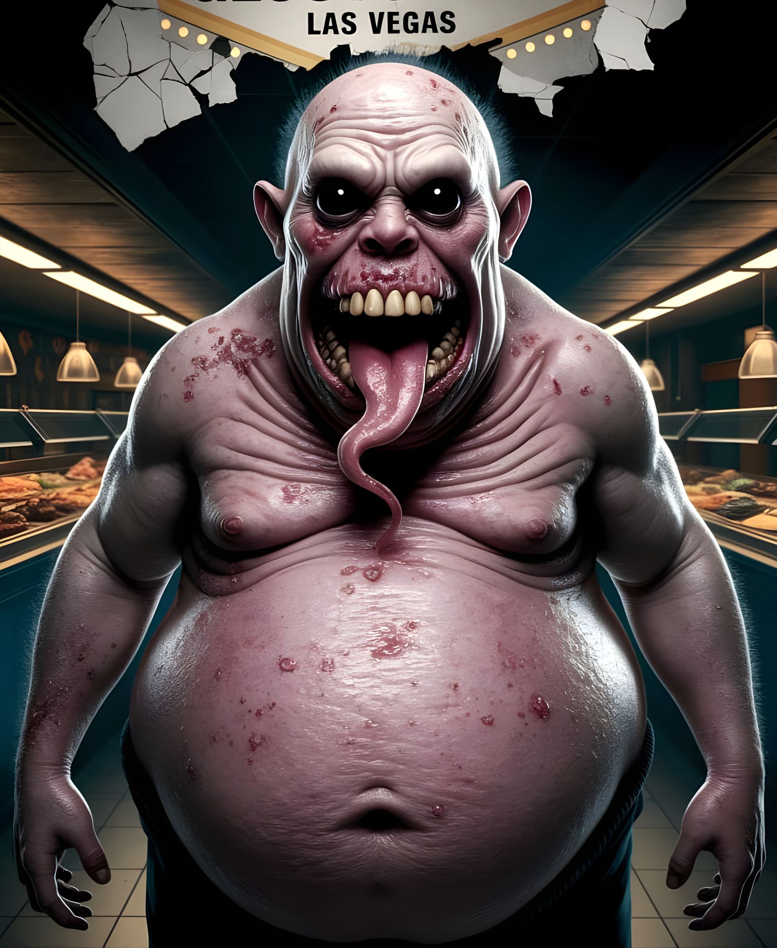 Grotesque Gluttony Monster in a Dark, Moody Scene