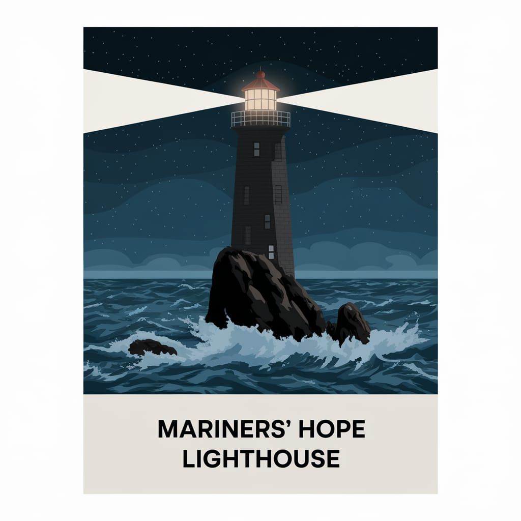 Edward Hopper-Style Lighthouse Poster at Night