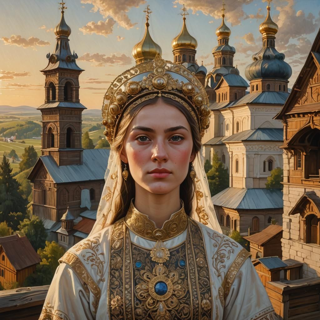 Russian Woman in Traditional Dress, Realism Portrait