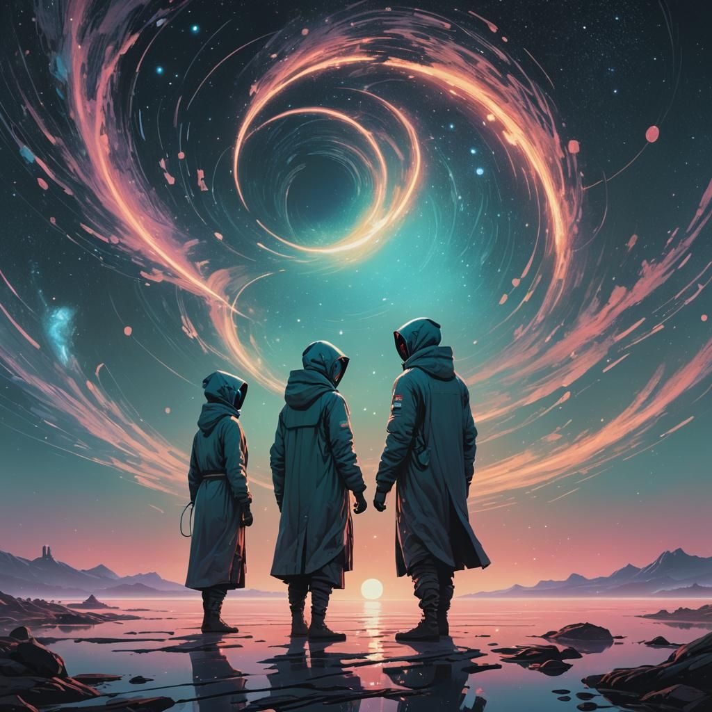 Ethereal Beings Embrace in Cosmic Dance