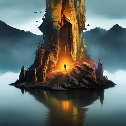 Volcanic Island Reflection: Ochre Speedpaint