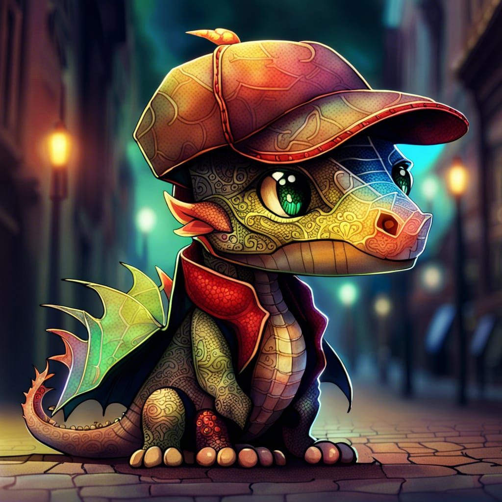 Dragon in Sherlock Holmes Style on Street