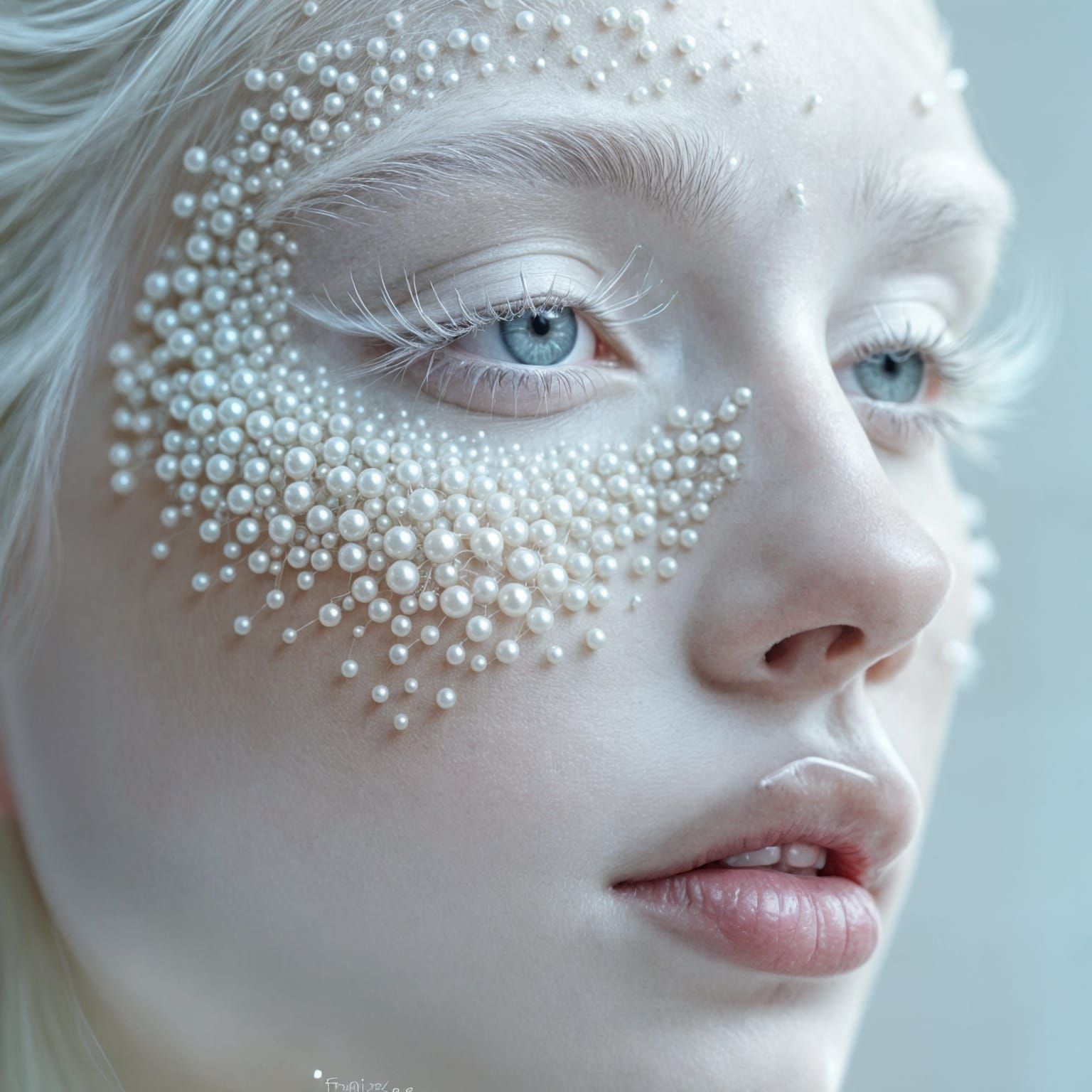 Albino Woman's Face with Pearl Eye Makeup