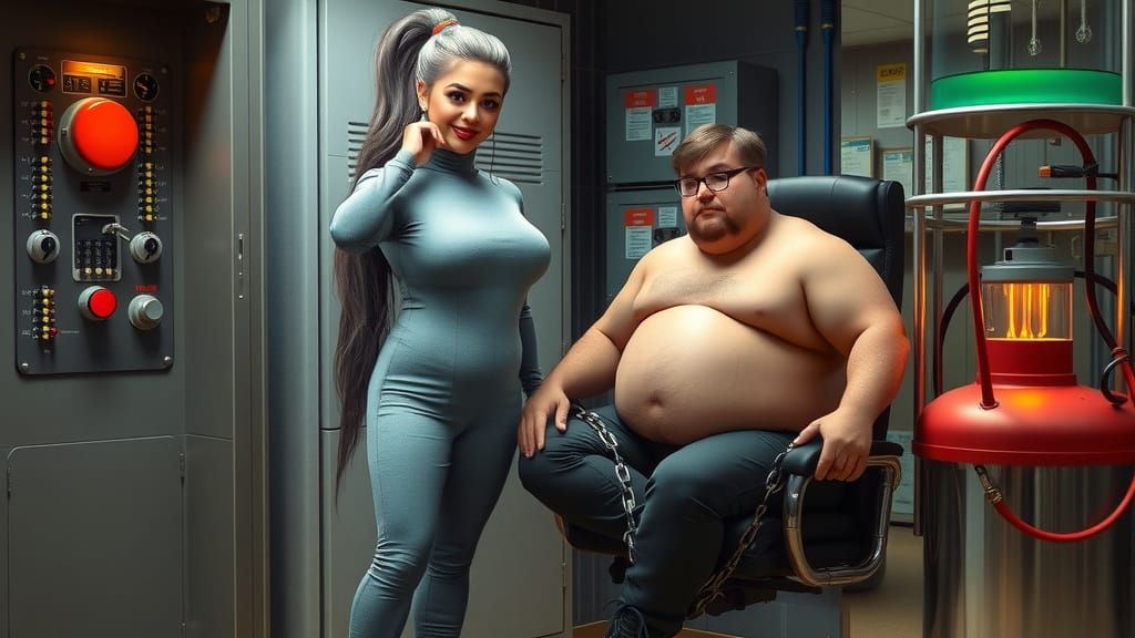 Realistic Plus Size Woman Standing Beside a Man in a Laborat...