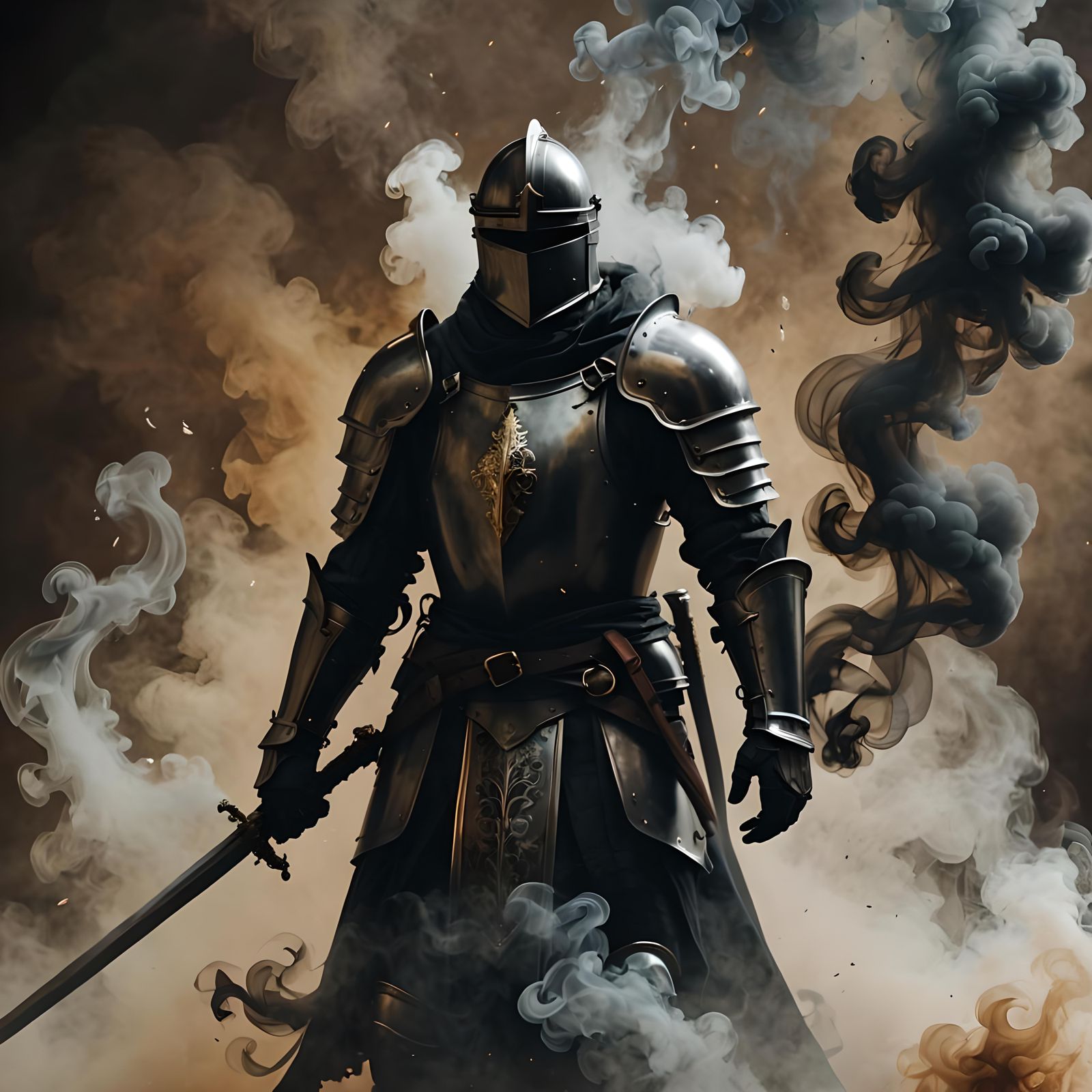 Silhouette Knight in Smoke Painting Texture