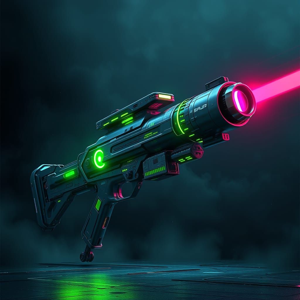 Futuristic Military Plasma Cannon in Neon Green and Metallic...