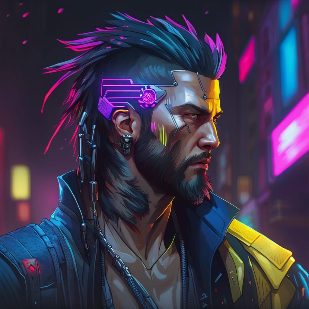 Cyberpunk Street Samurai Portrait in Neon City