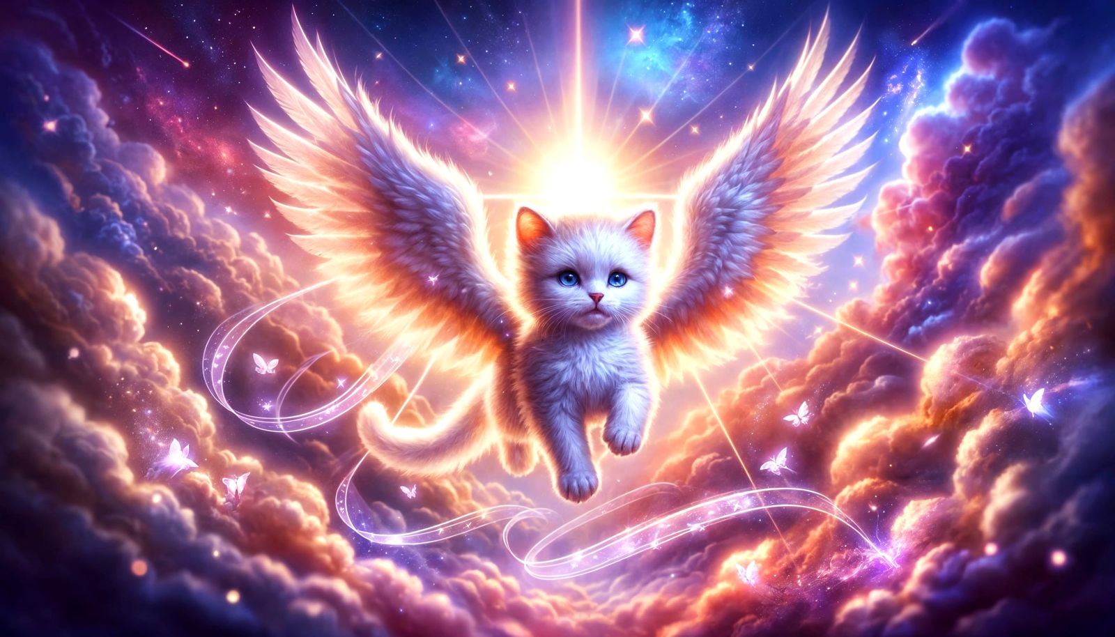Angelic Cat Cub in a Heavenly Sky