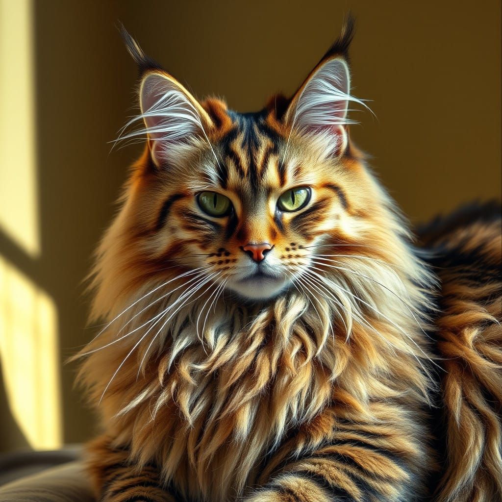 Cat Portrait in Luxurious Fur Coat with Elegant Whiskers