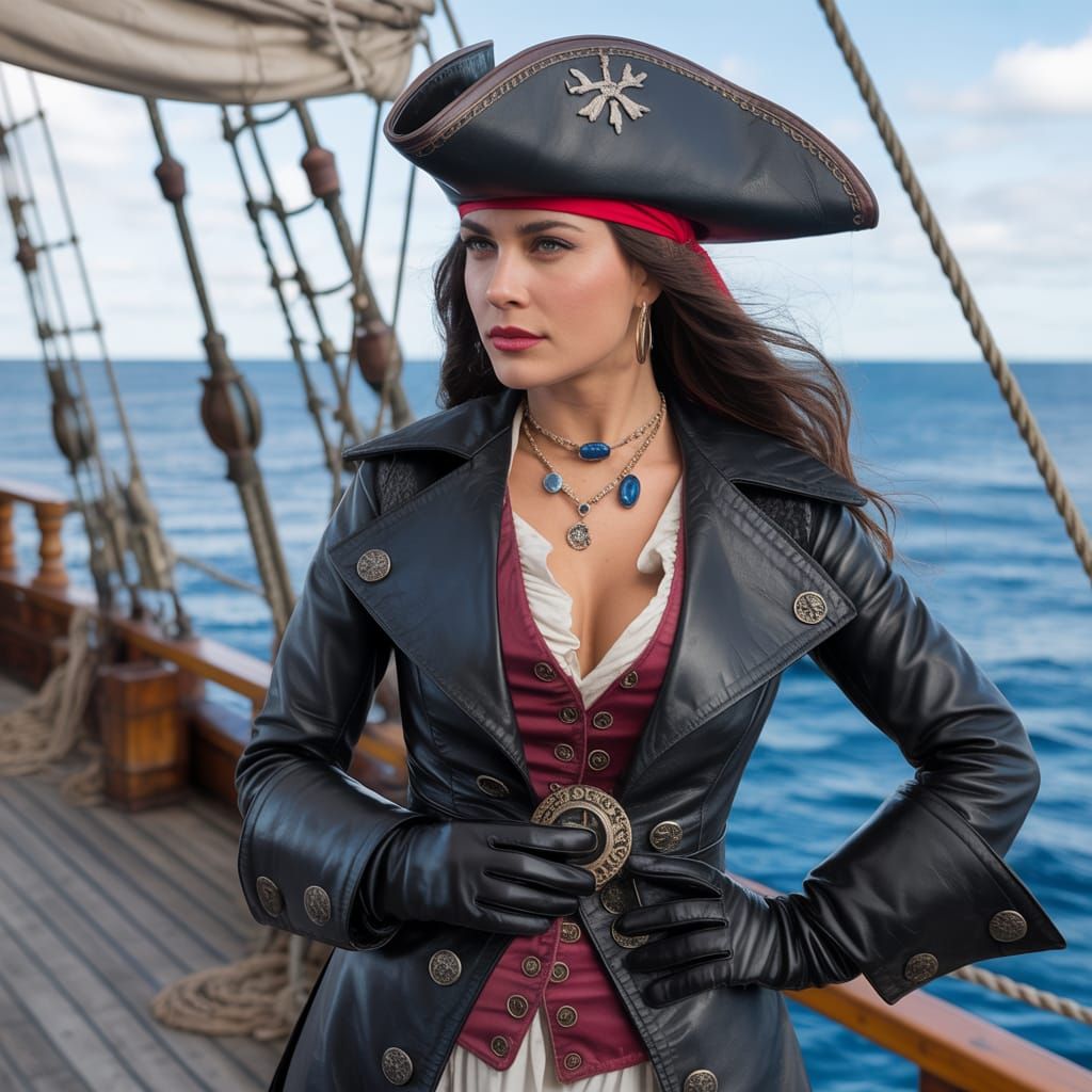 High-Fashion Pirate Captain on Deck