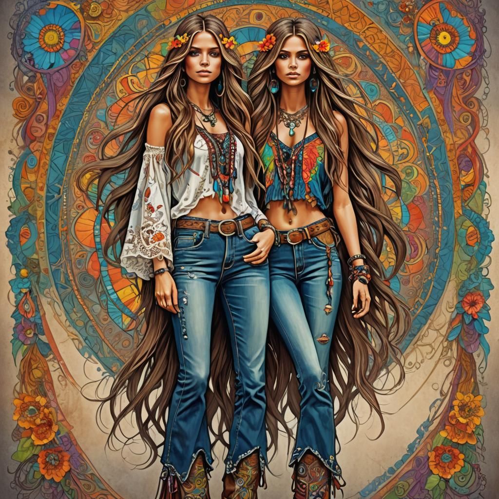 Boho Hippy Woman with Flowing Hair