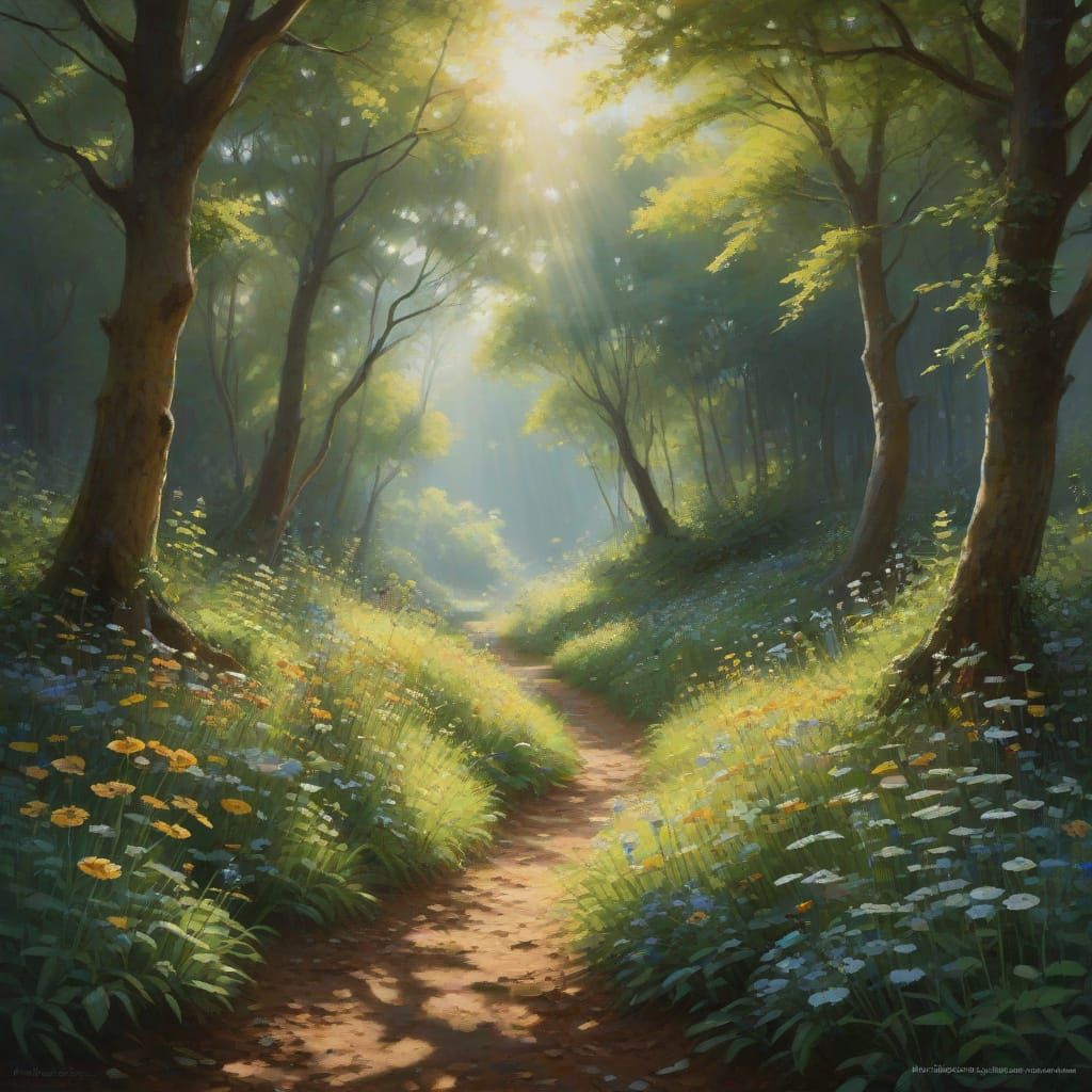 Serene Forest Glade in Impressionist Style