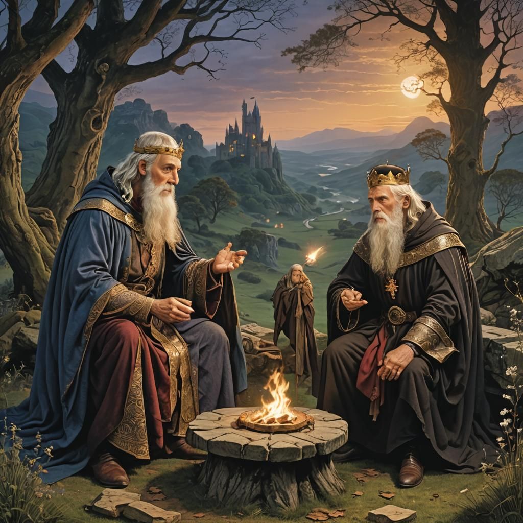 Merlin Counsels Young King Arthur at Dusk