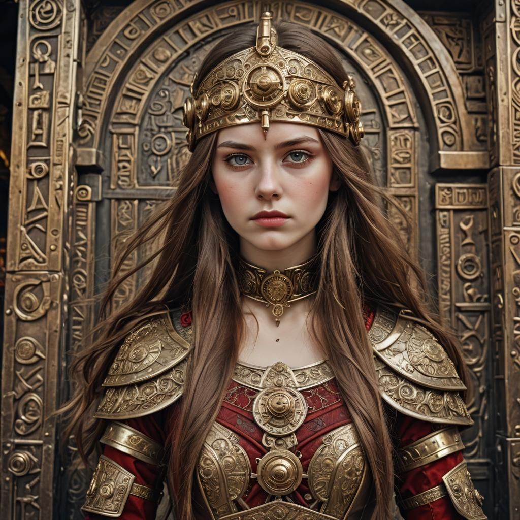 Steampunk Woman in Egyptian Armor, Hyperrealistic HDR