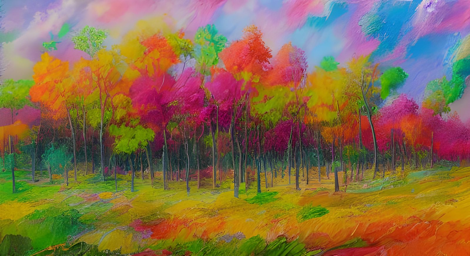 Pink-Orange-Green Landscape. airbrush art action painting im...