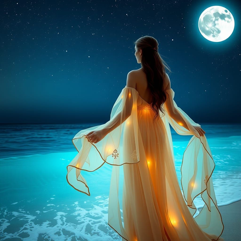 Ethereal Woman by the Sea in Digital Matte Painting