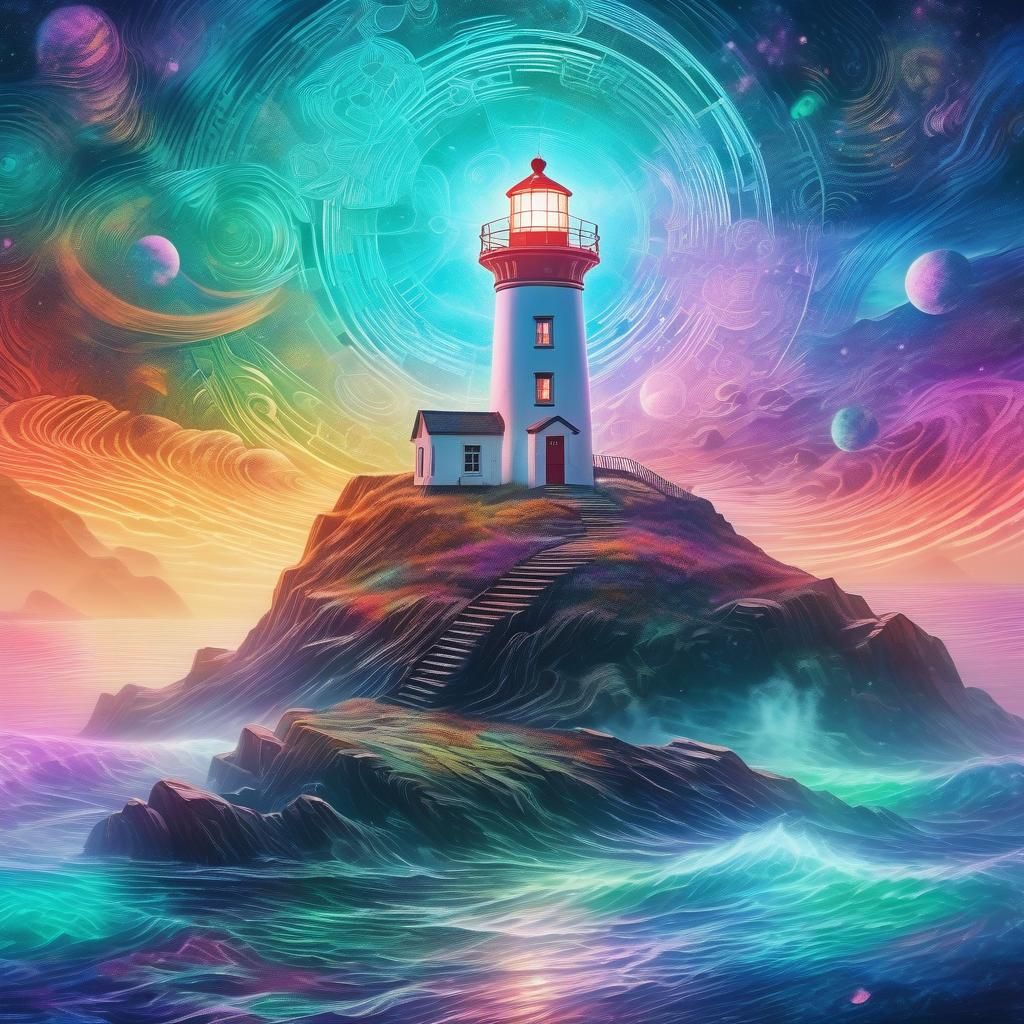 Lighthouse in Astral Mist: a Visionary Illustration