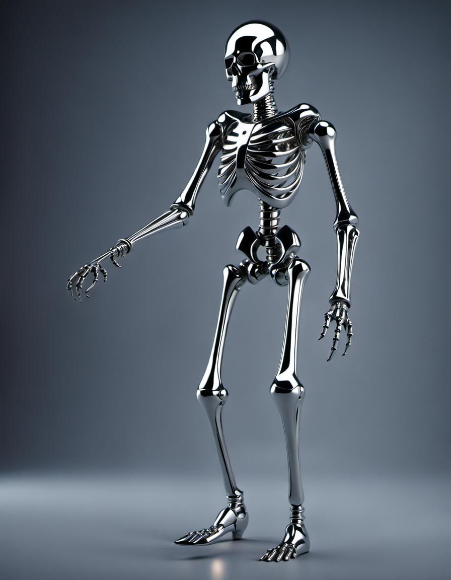 Eldritch Metal Skeleton Sculpture in 8K