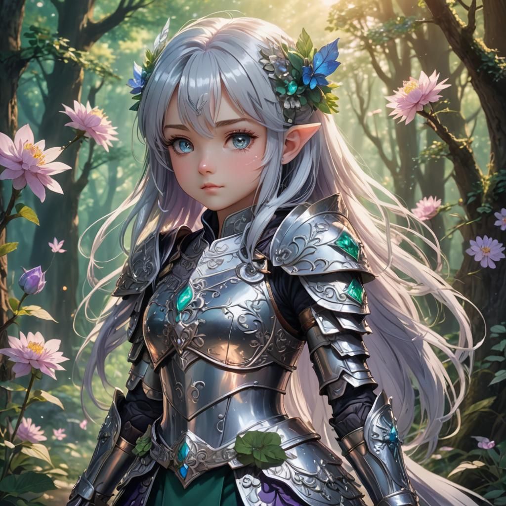 Charming Anime Dwarf with Flower in Cel-Shaded Style