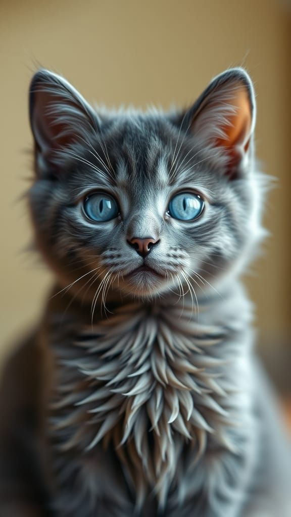 Adorable Blue Cat with White Eyes