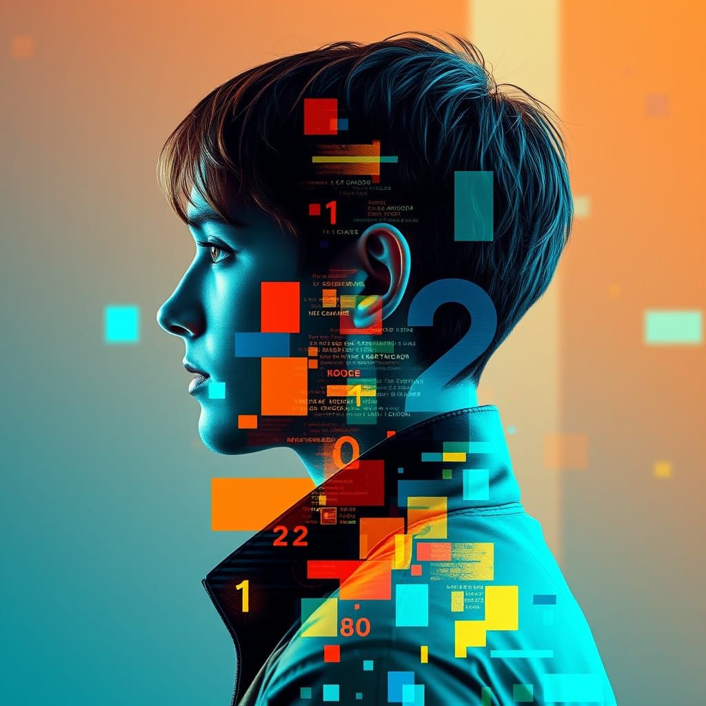 Digital Identity Portrait in Vibrant Colors and Geometric Sh...