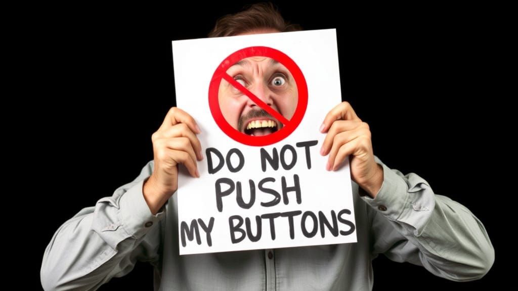 Man Holding Warning Sign in a Frenzied Expression