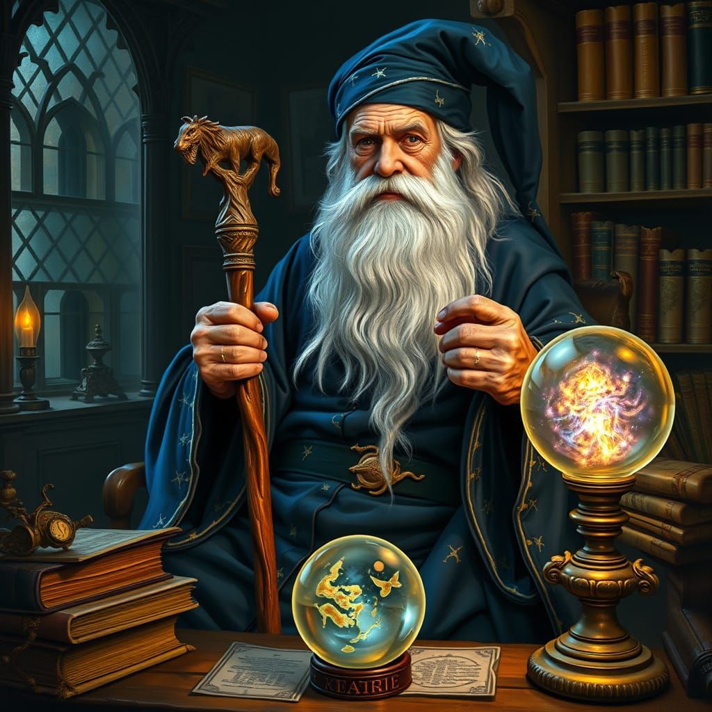 Wise Wizard in Study, Rembrandt and Caravaggio Style